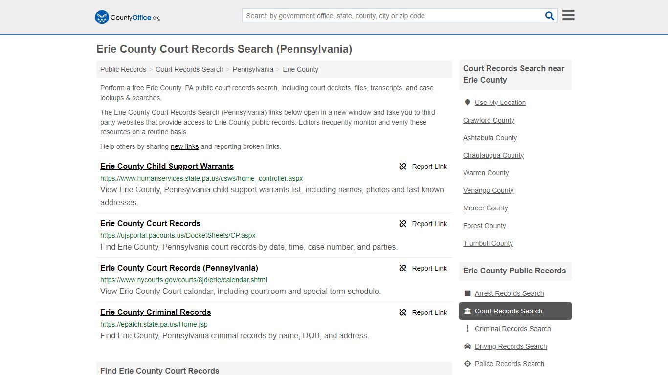 Erie County Court Records Search (Pennsylvania) - County Office
